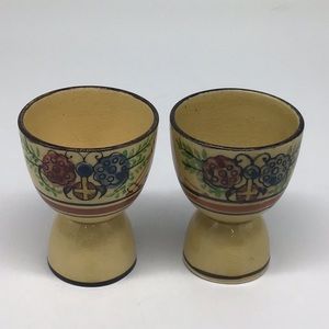 Vintage Double Egg Cups Floral / Cross